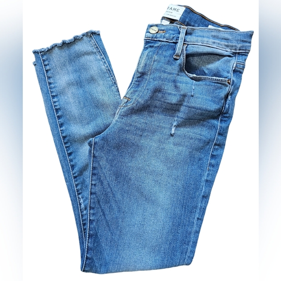 Frame Denim Denim - Frame Denim "Le High Skinny" jeans with manufacturers distressed marks, size 27